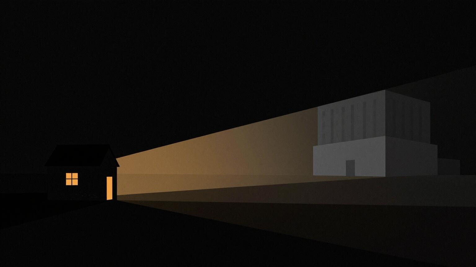 A house whose light reaches a distant building