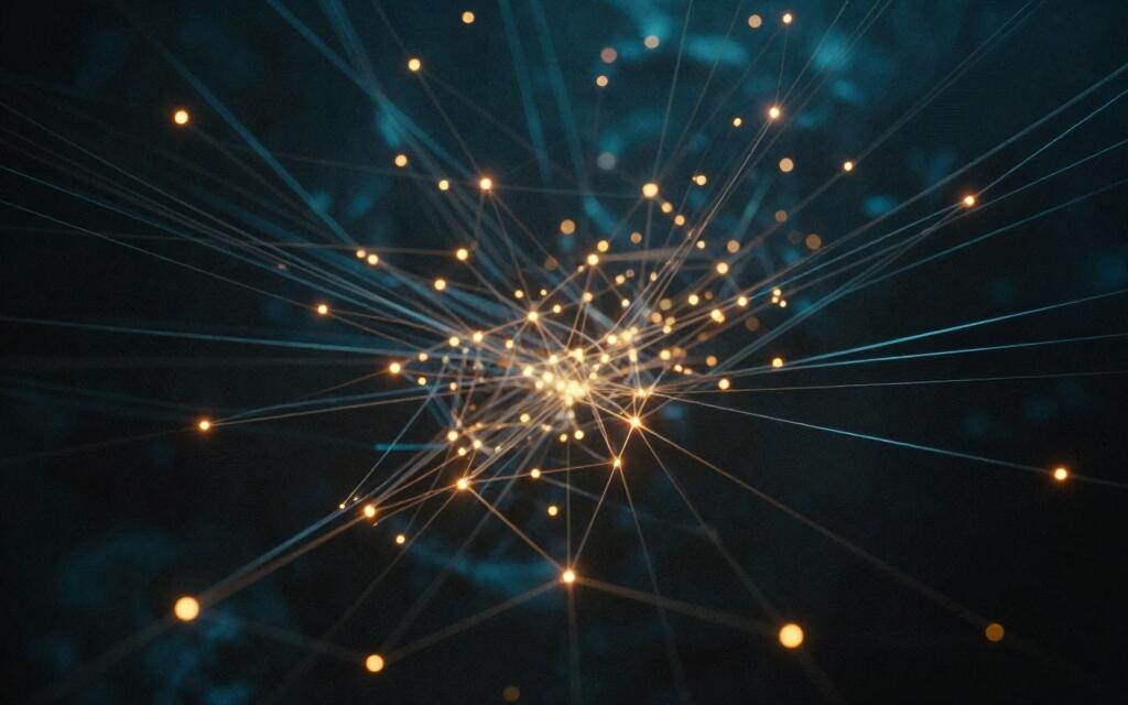 Thousands of glowing points joined into a dense three-dimensional web.